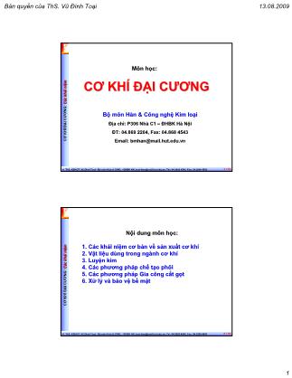 Giáo trình Cơ khí đại cương - Chương 1: Các khái niệm cơ bản trong sản xuất cơ khí - Vũ Đình Toại