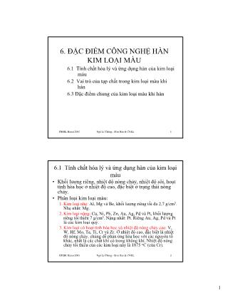 Giáo trình Công nghệ Hàn điện nóng chảy - Chương 6: Đặc điểm công nghệ Hàn kim loại màu - Ngô Lê Thông