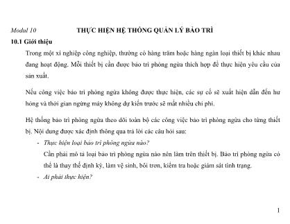 Giáo trình Dịch vụ bảo trì và sửa chữa - Mô đun 10: Thực hiện hệ thống quản lí bảo trì