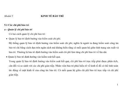 Giáo trình Dịch vụ bảo trì và sửa chữa - Mô đun 5: Kinh tế bảo trì