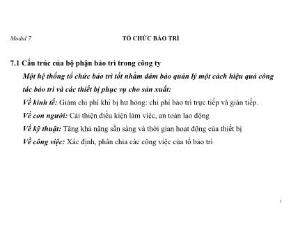 Giáo trình Dịch vụ bảo trì và sửa chữa - Mô đun 7: Tổ chức bảo trì