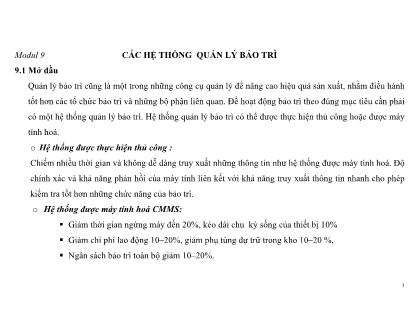 Giáo trình Dịch vụ bảo trì và sửa chữa - Mô đun 9: Các hệ thống quản lí bảo trì