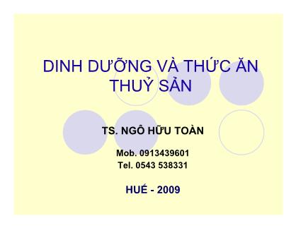 Giáo trình Dinh dưỡng và thức ăn thủy sản - Ngô Hữu Toàn