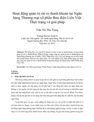 Giáo trình Hoạt động quản trị rủi ro thanh khoản tại Ngân hàng Thương mại cổ phần Bưu điện Liên Việt Thực trạng và giải pháp