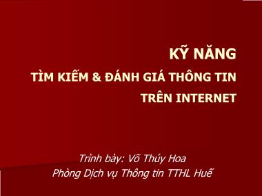 Giáo trình Kĩ năng tìm kiếm và đánh giá thông tin trên Internet - Võ Thúy Hoa