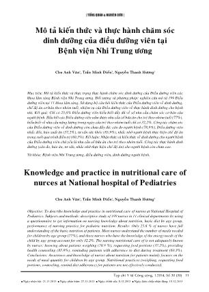 Giáo trình Mô tả kiến thức và thực hành chăm sóc dinh dưỡng của điều dưỡng viên tại Bệnh viện Nhi trung ương - Chu Anh Văn