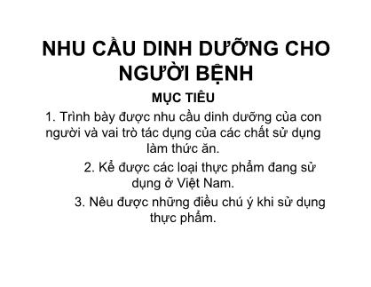 Giáo trình Nhu cầu dinh dưỡng cho người bệnh