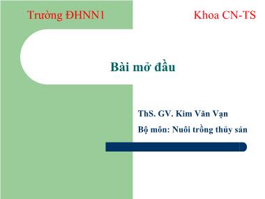 Giáo trình Nuôi trồng Thủy sản - Kim Văn Vạn