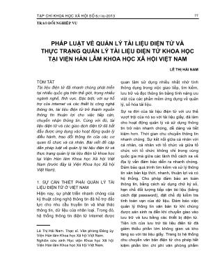 Giáo trình Pháp luật về quản lý tài liệu điện tử và thực trạng quản lý tài liệu điện tử khoa học tại viện hàn lâm khoa học xã hội Việt Nam - Lê Thị Hải Nam