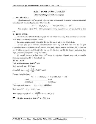 Giáo trình Phúc trình thực tập Hóa phân tích CNHH - Học kì I