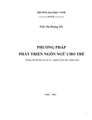 Giáo trình Phương pháp phát triển ngôn ngữ cho trẻ - Trần Thị Hoàng Yến