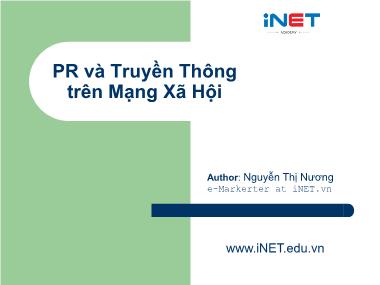 Giáo trình Pr và truyền thông trên mạng xã hội - Nguyễn Thị Nương