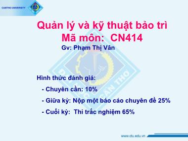 Giáo trình Quản lí và kĩ thuật bảo trì - Phạm Thị Vân