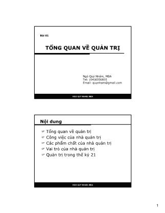 Giáo trình Quản trị - Bài 1: Tổng quan về quản trị - Ngô Quý Nhâm