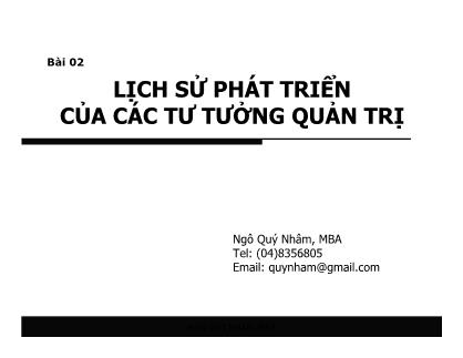 Giáo trình Quản trị - Bài 2: Lịch sử phát triển của tư tưởng quản trị - Ngô Quý Nhâm