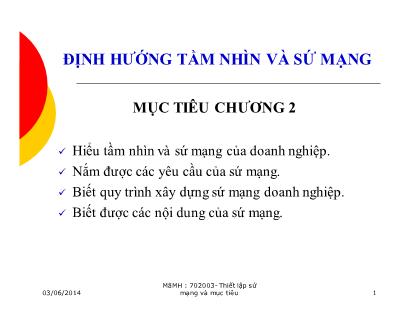 Giáo trình Quản trị chất lượng - Chương 1: Định hướng tầm nhìn và sứ mạng