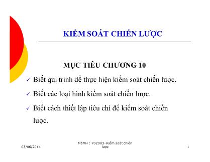 Giáo trình Quản trị chất lượng - Chương 10: Kiểm soát chiến lược