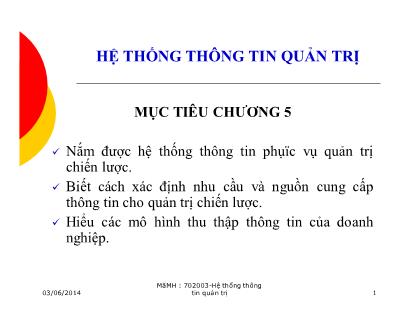 Giáo trình Quản trị chất lượng - Chương 5: Hệ thống thông tin quản trị