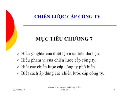 Giáo trình Quản trị chất lượng - Chương 7: Chiến lược cấp công ty