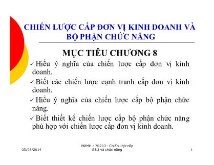 Giáo trình Quản trị chất lượng - Chương 8: Chiến lược cấp đơn vị kinh doanh và bộ phận chức năng