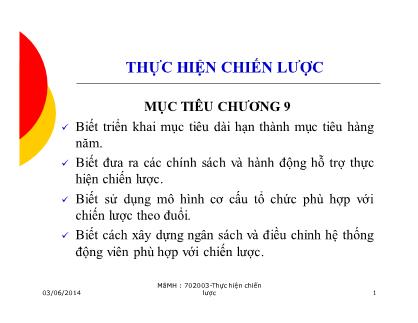 Giáo trình Quản trị chất lượng - Chương 9: Thực hiện chiến lược