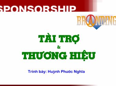 Giáo trình Tài trợ và Thương hiệu - Huỳnh Phước Nghĩa