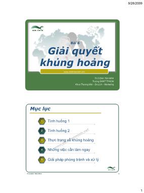 Giáo trình Thương mại-Du lịch-Marketing - Bài 6: Giải quyết khủng hoảng - Đinh Tiên Minh