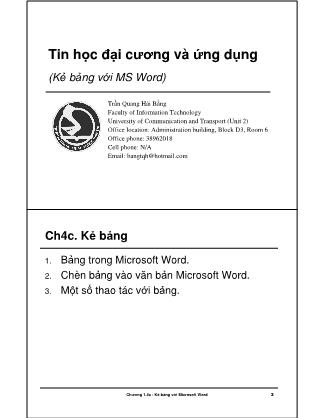 Giáo trình Tin học đại cương và ứng dụng - Chương 1: Kẻ bản với Microsoft Word - Trần Quang Hải Bằng