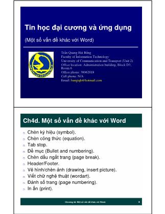 Giáo trình Tin học đại cương và ứng dụng - Chương 4: Một số vấn đề khác với Word - Trần Quang Hải Bằng