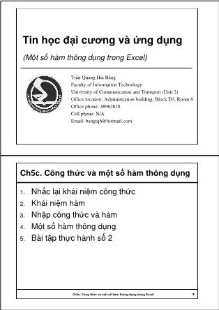 Giáo trình Tin học đại cương và ứng dụng - Chương 5c: Công thức và một số hàm thông dụng - Trần Quang Hải Bằng