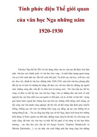 Giáo trình Tính phức điệu Thế giới quan của văn học Nga những năm 1920-1930