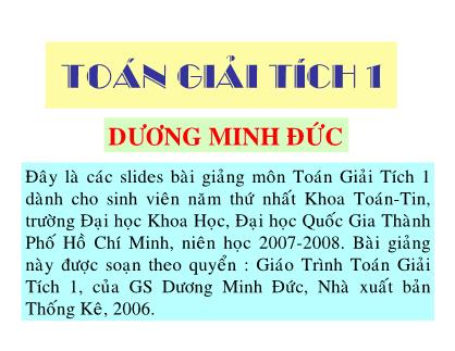 Giáo trình Toán giải tích 1 - Chương 1: Tập hợp và lý luận cơ bản - Dương Minh Đức