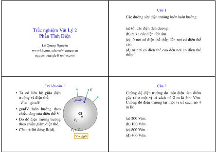 Giáo trình Trắc nghiệm Vật Lý 2- Phần Tĩnh điện