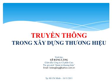 Giáo trình Truyền thông trong xây dựng thương hiệu - Lê Đăng Lăng