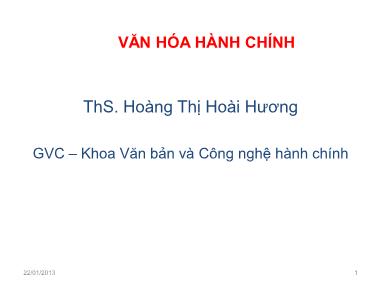 Giáo trình Văn hóa hành chính - Hoàng Thị Hoài Hương