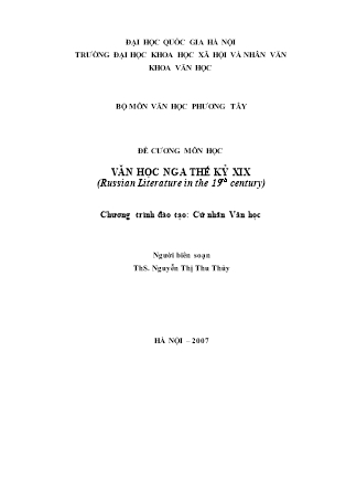 Giáo trình Văn học Phương Tây - Văn học Nga Thế kỉ XIX - Nguyễn Thị Thu Thủy