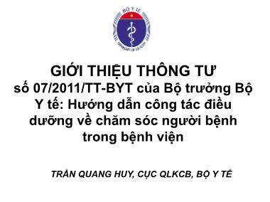 Tài liệu Hướng dẫn công tác điều dưỡng về chăm sóc người bệnh trong bệnh viện