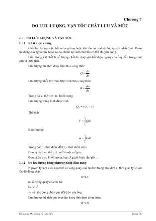 Bài giảng Đo lường và cảm biến - Chương 7: Đo lưu lượng, vận tốc chất lưu và mức