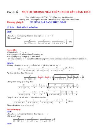 Bài giảng Một số phương pháp chứng minh bất đẳng thức