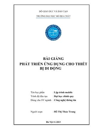 Bài giảng Phát triển ứng dụng cho thiết bị di động - Hồ Thị Thảo Trang