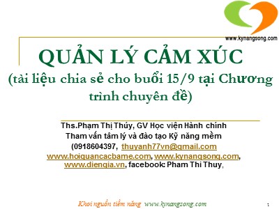 Bài giảng Quản lý cảm xúc - Phạm Thị Thúy