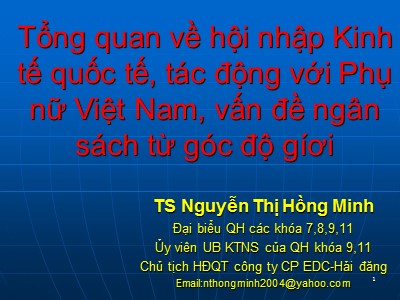 Bài giảng Tổng quan về hội nhập Kinh tế quốc tế, tác động với Phụ nữ Việt Nam, vấn đề ngân sách từ góc độ giới