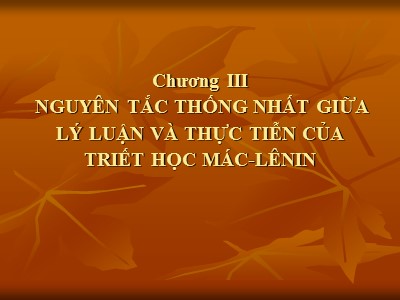 Bài giảng Triết học - Chương 3: Nguyên tắc thống nhất giữa lý luận và thực tiễn của triết học Mác-Lenin