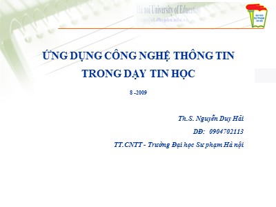 Bài giảng Ứng dụng công nghệ thông tin trong dạy Tin Học