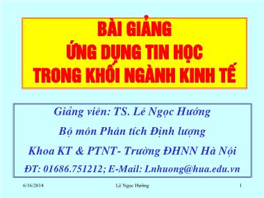 Bài giảng Ứng dụng tin học trong khối ngành kinh tế - Phần 2: Các hàm tính khấu hao - Lê Ngọc Hướng