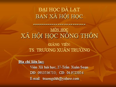 Bài giảng Xã hội học nông thôn - Trần Xuân Soạn