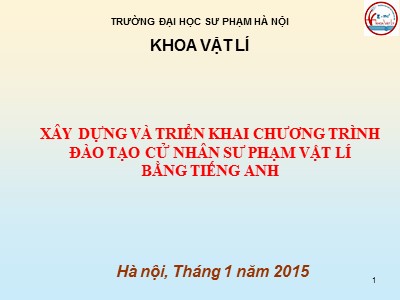 Bài giảng Xây dựng và triển khai chương trình đào tạo cử nhân sư phạm Vật lí bằng Tiếng Anh