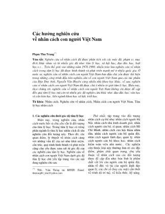 Giáo trình Các hướng nghiên cứu về nhân cách con người Việt Nam - Phạm Thu Trang