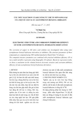 Giáo trình Cấu trúc electron và khả năng ức chế ăn mòn kim loại của một số dẫn xuất Axetophenon benzoyl hiđrazon