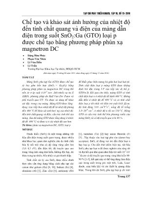 Giáo trình Chế tạo và khảo sát ảnh hưởng của nhiệt độ đến tính chất quang và điện của màng dẫn điện trong suốt SnO2:Ga (GTO) loại p được chế tạo bằng phương pháp phún xạ magnetron DC